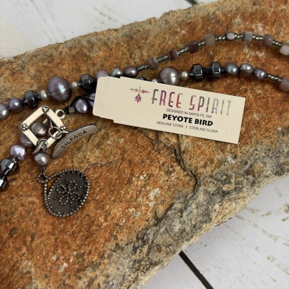 Peyote Bird Pearl Lipidolite Hematite Sterling Silver Beaded Necklace 34” J033 - Picture 2 of 7